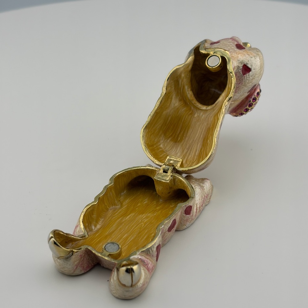 Vintage Gold Pink Enamel Rhinestone Pig Trinket Box - Picture 6 of 7